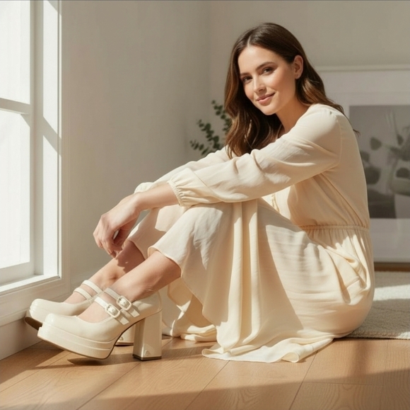 Circus NY By Sam Edelman Chunky Block Heel Platform Cream White SZ 10 M Cosplay - Picture 2 of 16